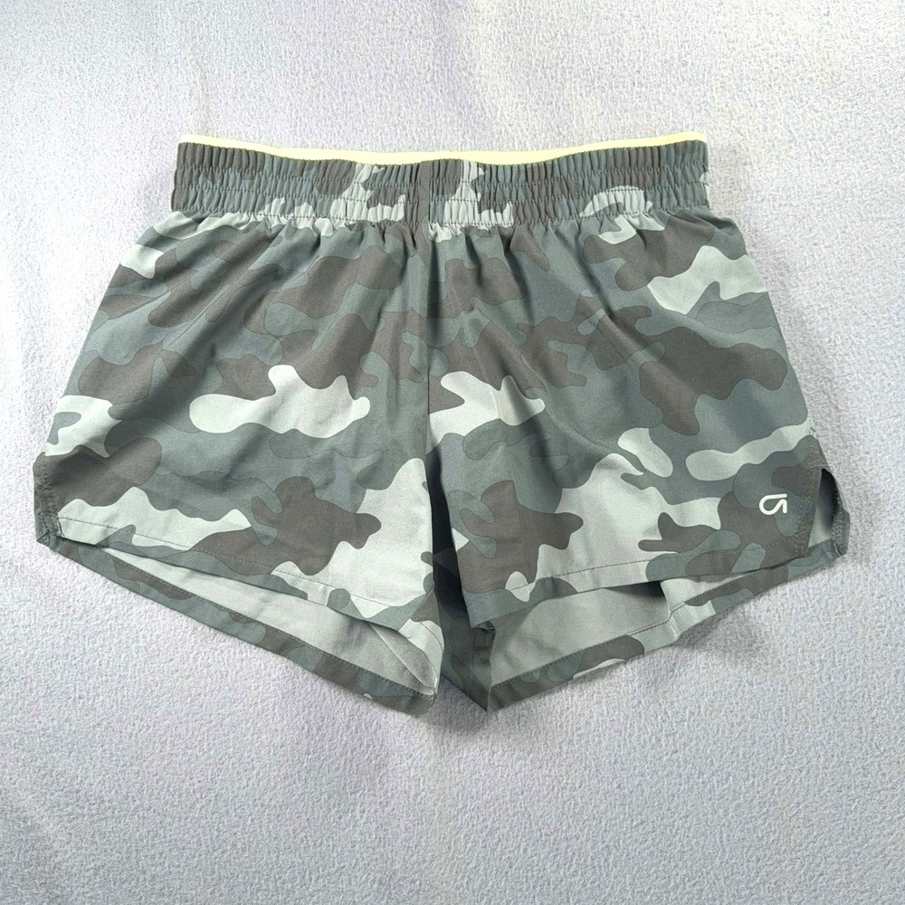 GapFit Gray / Green Camo Running Shorts Womens XS Lime Waist 26x2.5 Athletic Gym